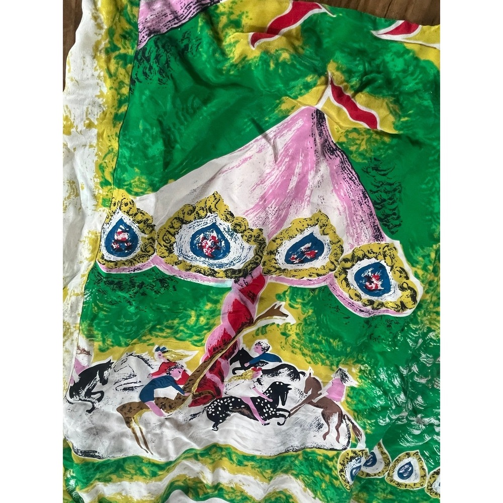 Moulinette Soeurs Carousel Peacock Print Ruffle Dress Green Yellow Pink Size 10 - Picture 2 of 9